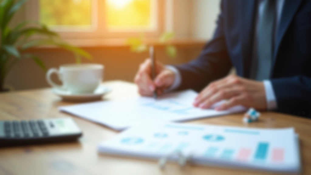 Finanzielle Planung mit Taschenrechner, Notizbuch und Diagrammen auf dem Schreibtisch